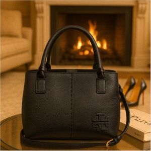 NEW Tory Burch Mcgraw Black Leather Satchel/Shoulder Bag/Crossbody Bag